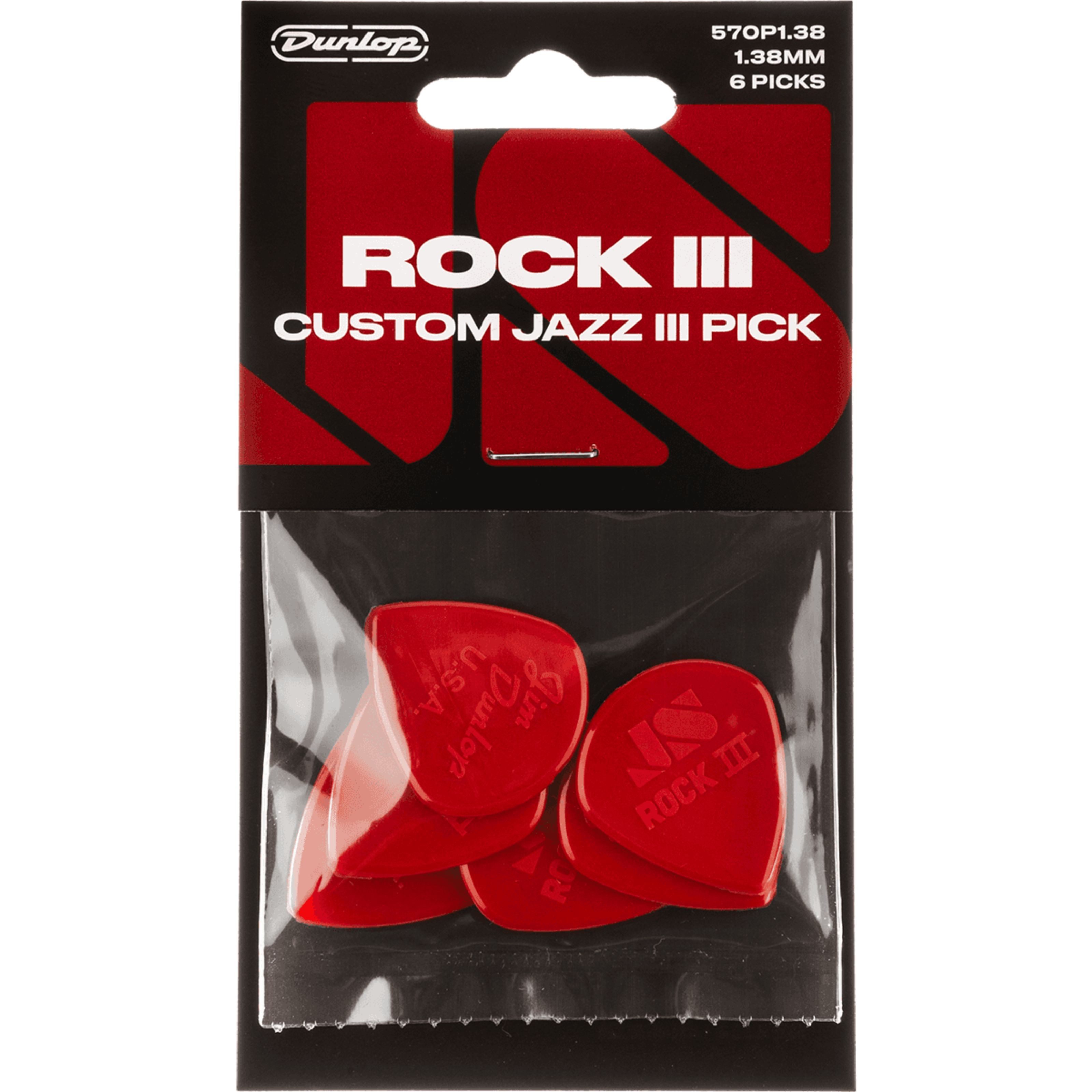 Dunlop Plektrum, 570P138 Rock III Nylon Custom Jazz III - Plektren Set