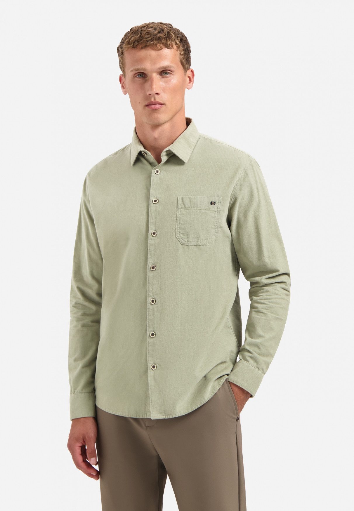 Langarmhemd No Excess Cordhemd Shirt Solid Fine Herringbone