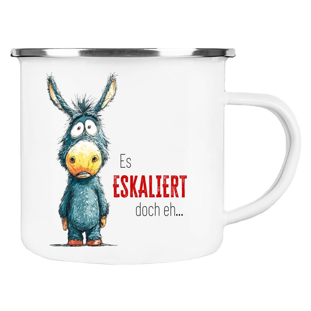 Cadouri Tasse ESKALIERT Camping Emaille Tasse, Campingtasse, Metall, Campingbecher, Kaffeetasse für Camper, handgefertigt, Geschenk, 300 ml