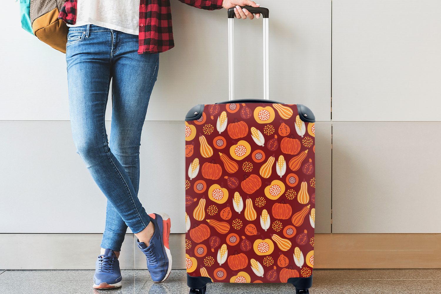 MuchoWow Handgepäckkoffer Kürbis rollen, - Reisetasche - 4 mit für Herbst Rollen, Reisekoffer - Handgepäck Trolley, Mais Ferien, Muster