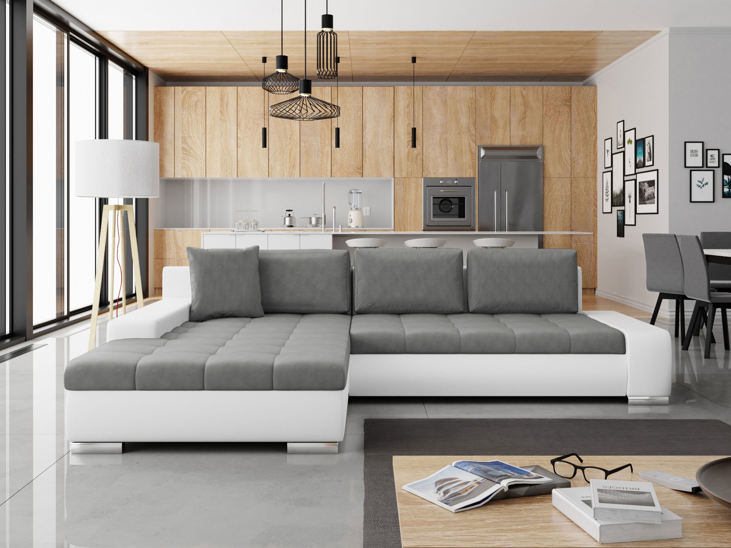 MIRJAN24 Ecksofa Orkan, mit Bettkasten und Schlaffunktion, Kissen mit Reisverschluss, Seite universal