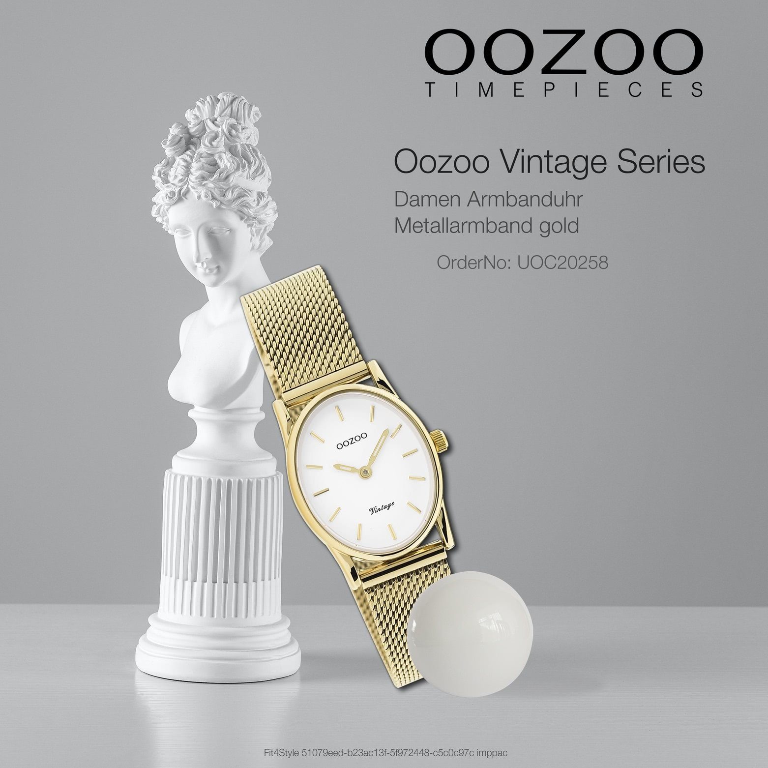 OOZOO Quarzuhr Oozoo Damen Armbanduhr Vintage Series, (Analoguhr), Damenuhr oval, klein (ca. 22,5x28mm) Metall, Mesharmband, Casual-Style