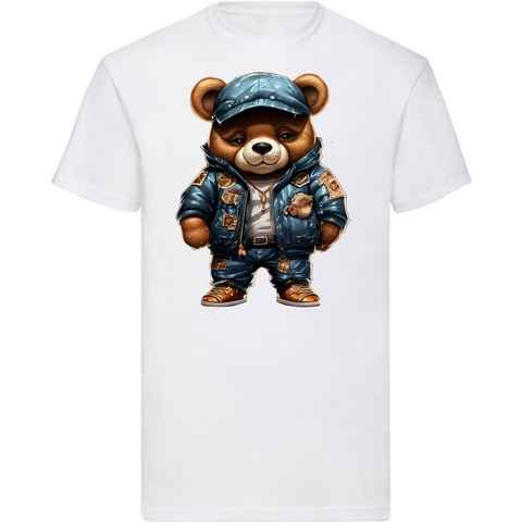 Banco T-Shirt Herren T-Shirt Gangster Bär mit blauer Jacke und Kappe 100% Baumwolle
