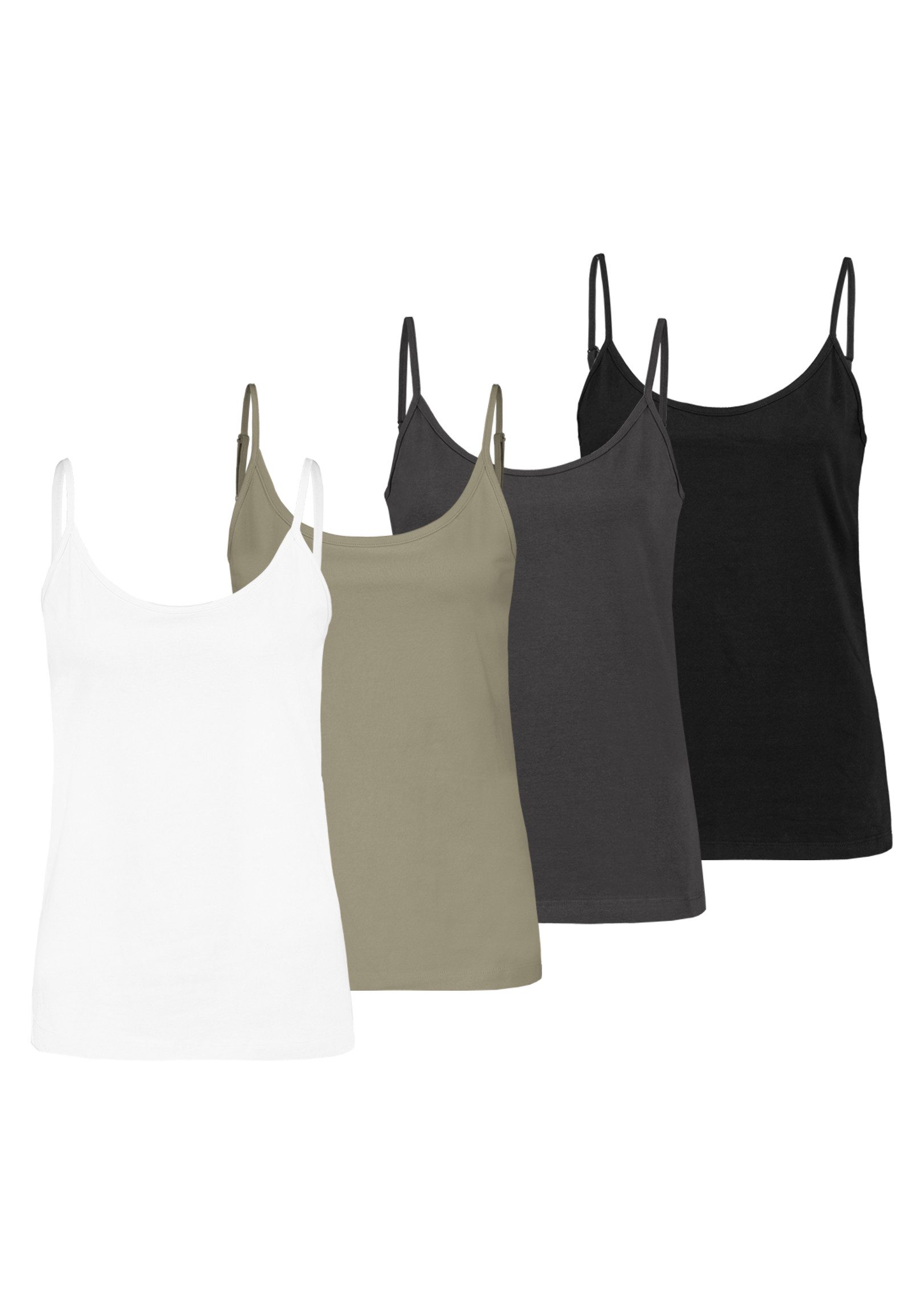 Shirttop Spaghettiträger-, einfarbig, Baumwolle, 4er-Pack