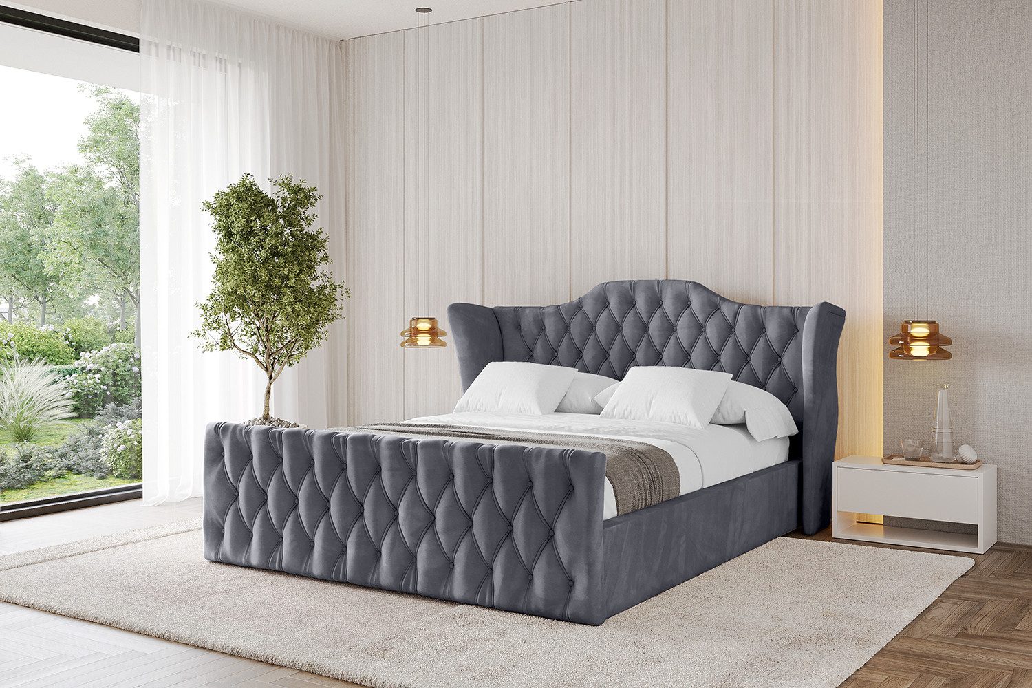 ALTDECOR Polsterbett ZORAN-Z (Polsterbett mit Bettkasten und Lattenrost, Boxbett mit Matratze), Doppelbett mit Stauraum, Bett mit Kopfteil