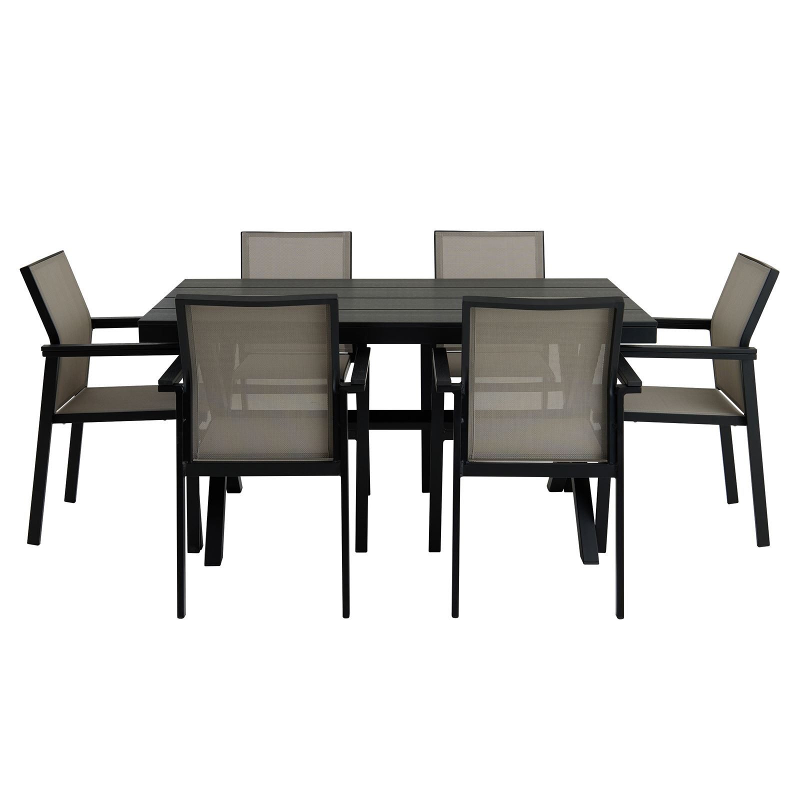 IDIMEX Gartenlounge-Set WINDY, Gartenmöbel Set mit 1 Tisch und 6 Stühlen aus Alu und WPC in schwarz/g
