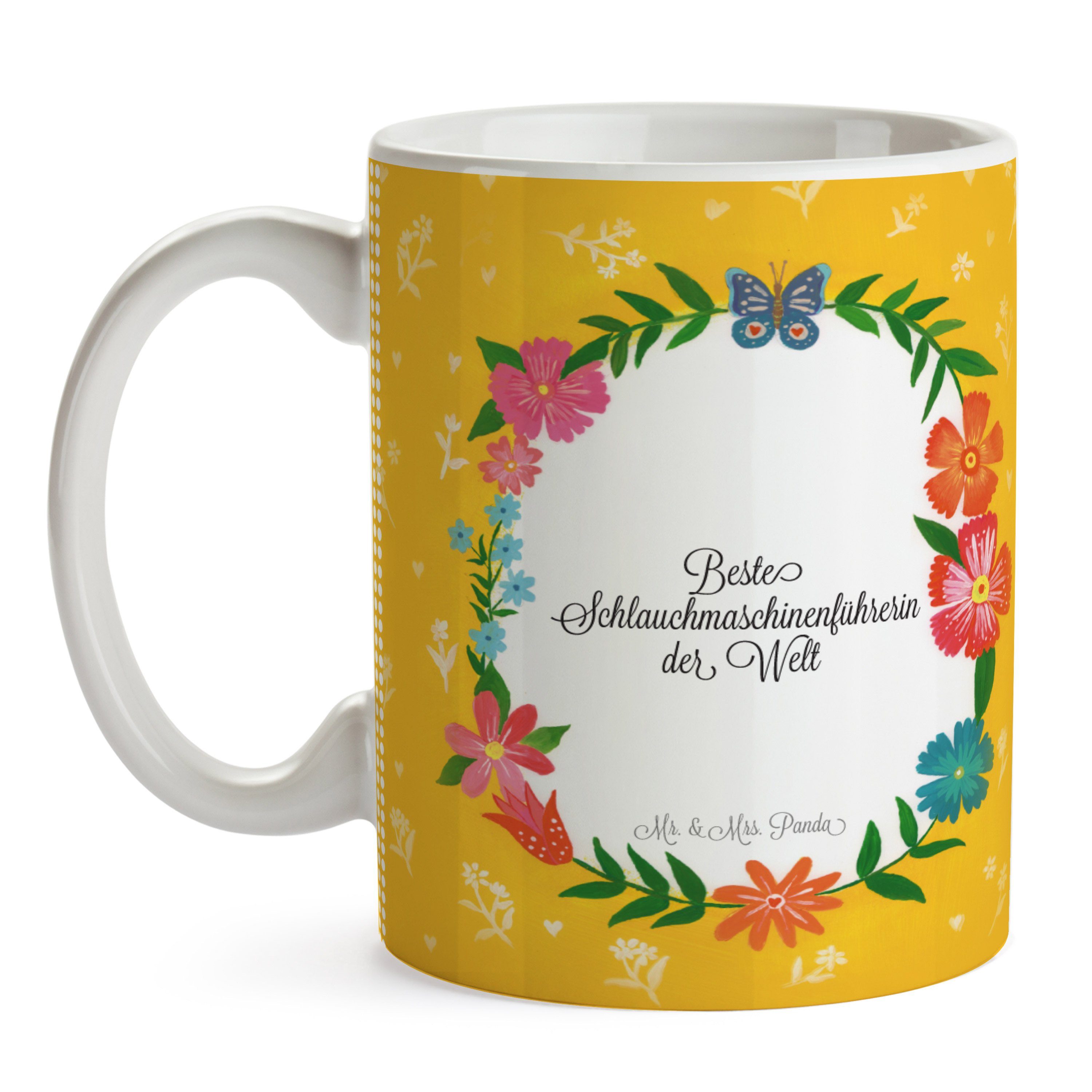 Mrs. Teetasse, Tasse Diplom, Kaffeebecher, Mr. Keramik & Schlauchmaschinenführerin - Panda Geschenk,