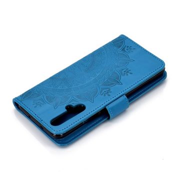 CoverKingz Handyhülle Huawei nova 5T Handy Hülle Flip Case Schutzhülle Cover Mandala Blau 15,90 cm (6,26 Zoll), Klapphülle Schutzhülle mit Kartenfach Schutztasche Motiv Mandala