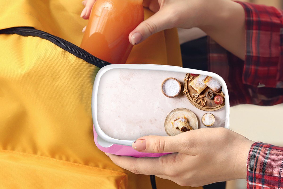 Kinder, - Gewürze Brotbox Apfelstrudel, rosa Erwachsene, Brotdose (2-tlg), MuchoWow - Snackbox, Kunststoff Obst Lunchbox für Mädchen, Kunststoff, Gebäck -