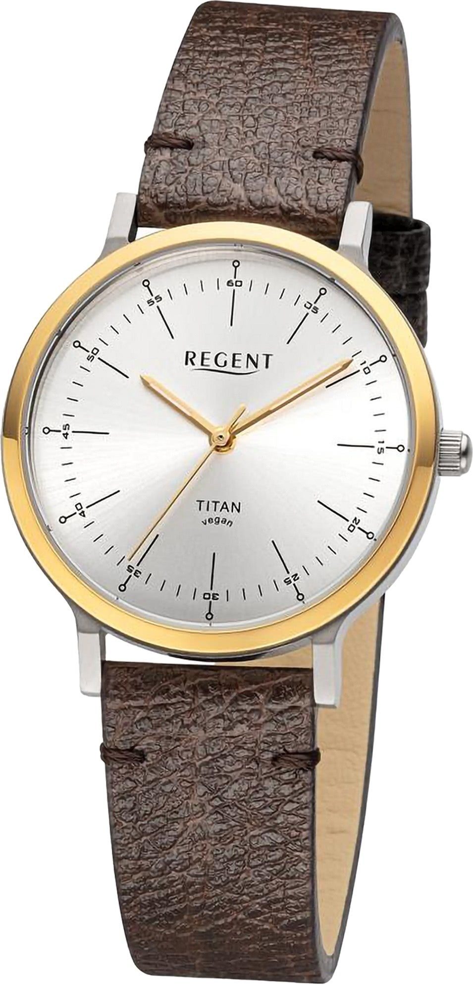 Regent Quarzuhr Regent Damen Armbanduhr Analog, extra groß rund, Lederarmband 33mm), (ca. Armbanduhr Damen