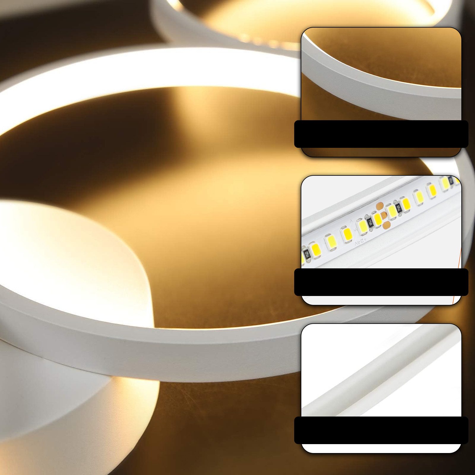 Nettlife LED Deckenleuchte Wohnzimmer Modern Schlafzimmer 4 Flammig in Ringoptik, Dimmbar mit Fernbedienung, LED fest integriert, Warmweiß, Kaltweiß, Neutralwei – Bild 4 von 5