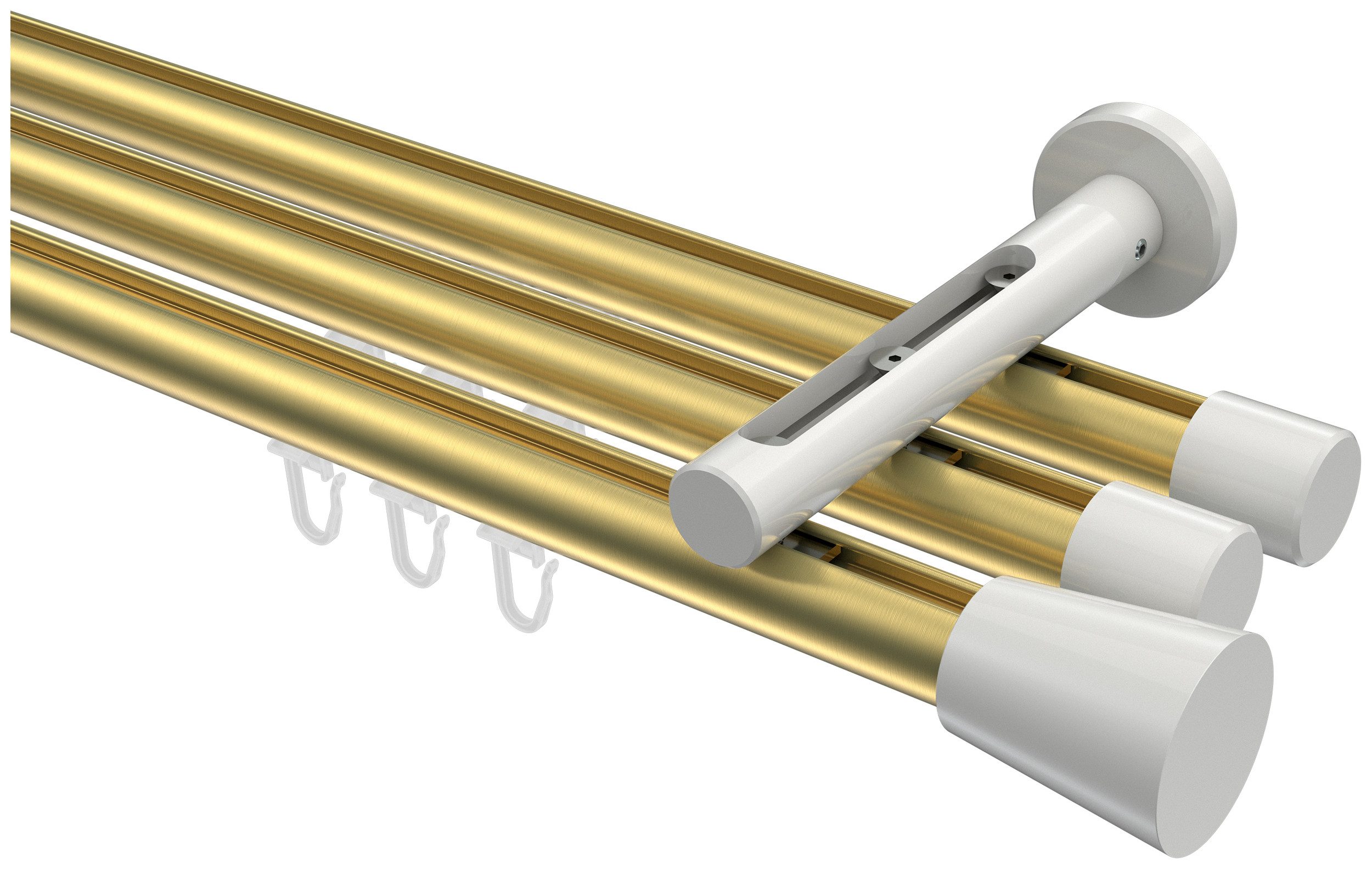 INTERDECO Innenlaufschiene Siteno Sitra, Ø 20 mm, 3-läufig, Fixmaß, kürzbar, Wandmontage, Aluminium, Messing-Optik / Weiß / Bicolor