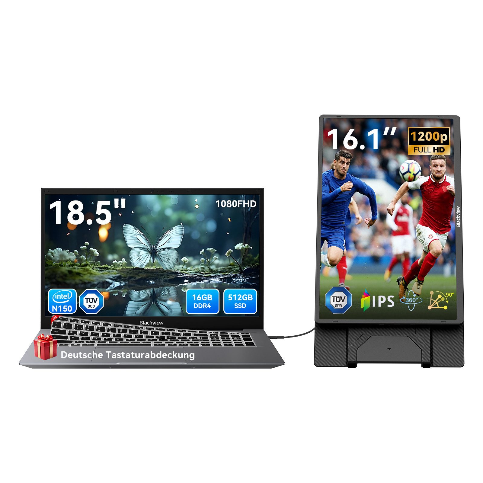 blackview 18.5" FHD IPS Acebook10 Intel Core N150 Windows 11 Pro Notebook (Intel N150 Intel Core N150, 16 GB, 512 GB SSD, Windows 11 Pro, FHD+ IPS, Silikon-Tastaturschutzfoli)