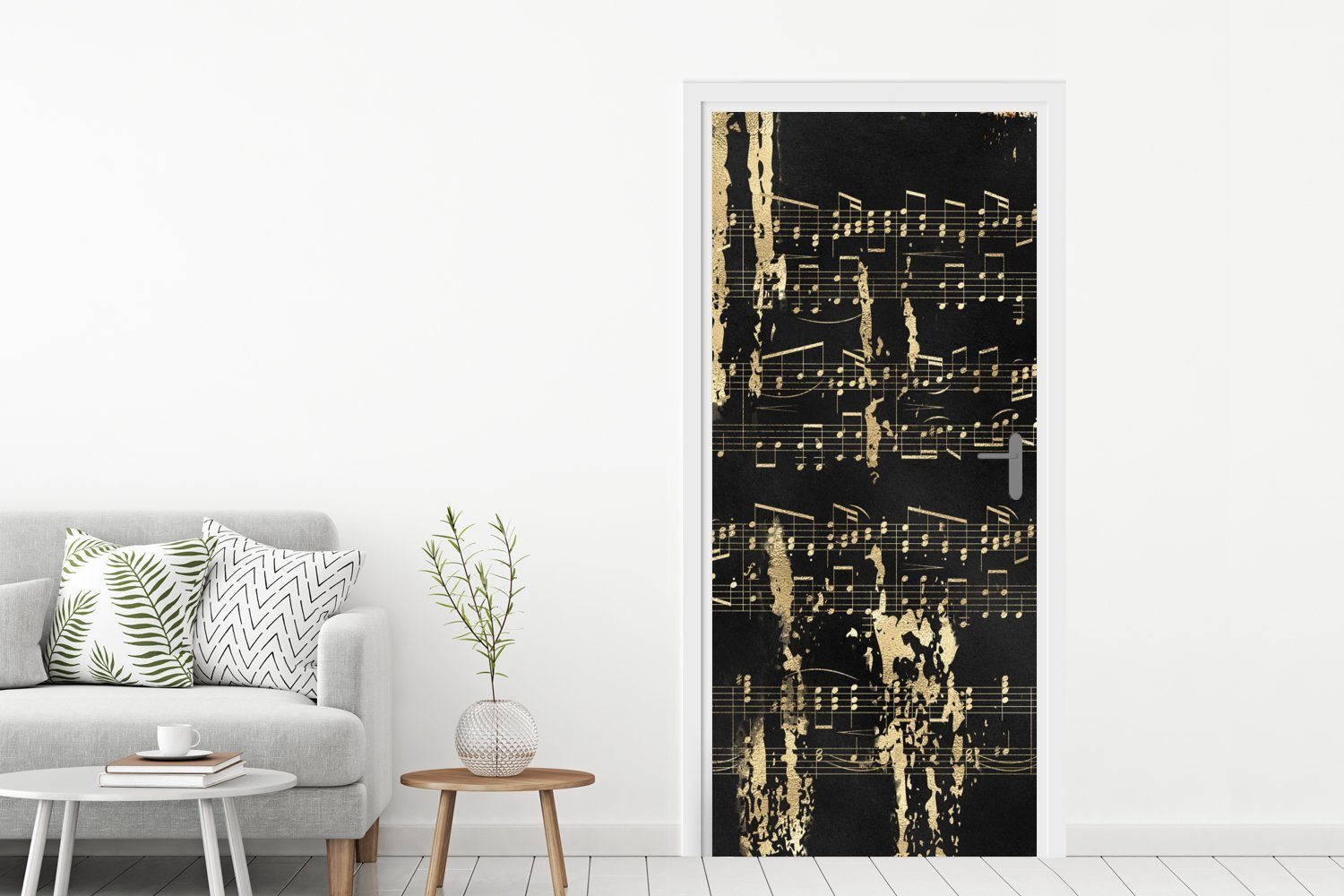 MuchoWow Türtapete Musik - Gold - Schwarz, Matt, bedruckt, (1 St), Selbstkl günstig online kaufen