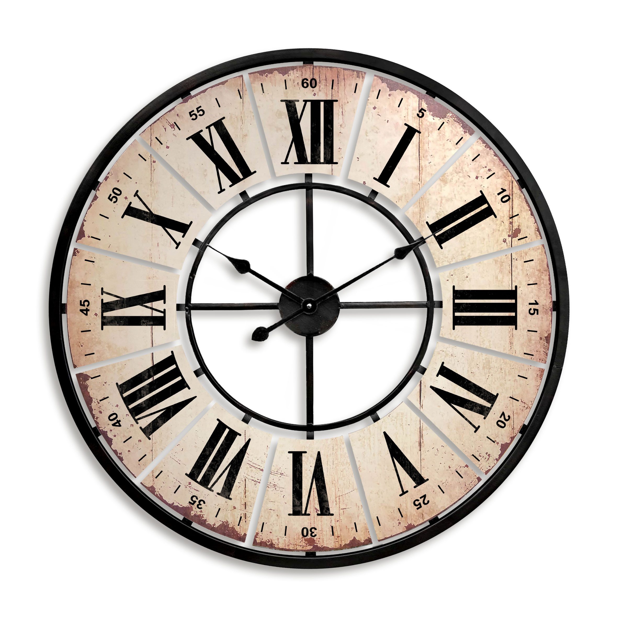 K&L Wall Art Wanduhr Große XXL Vintage Metalluhr Wohnzimmer Uhr XL Retro Küchenuhr (Used Look, leises Quarz Uhrwerk)