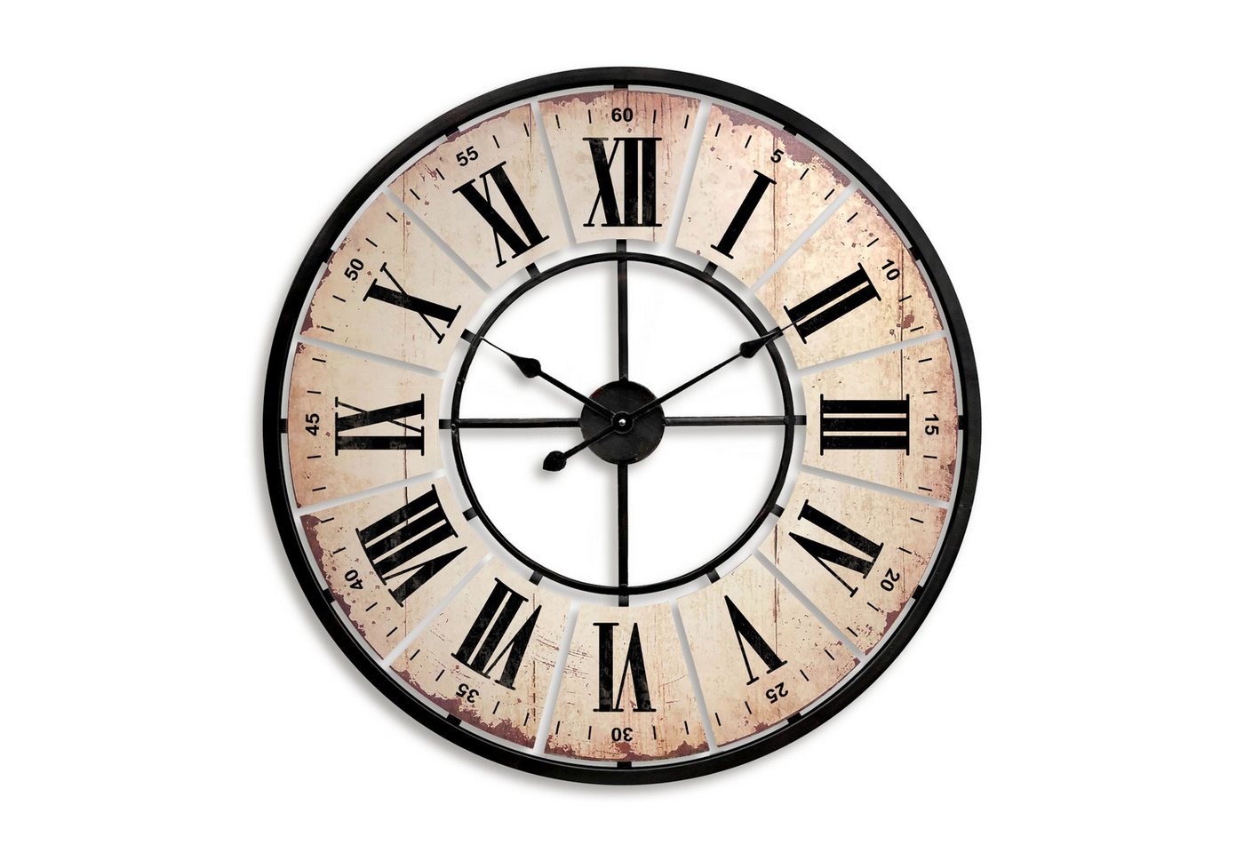K&L Wall Art Wanduhr Große XXL Vintage Metalluhr Wohnzimmer Uhr XL Retro Küchenuhr (Used Look, leises Quarz Uhrwerk)