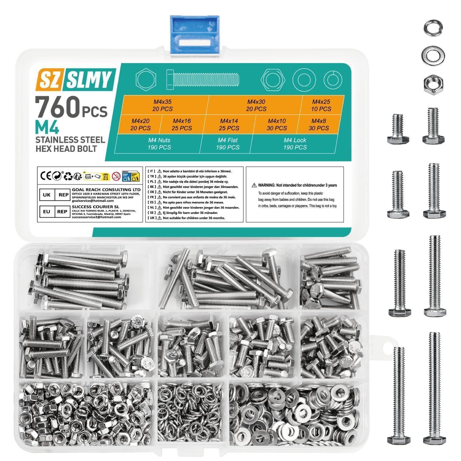 Schrauben-Set Schrauben M4 Set Muttern Unterlegscheiben Edelstahl M4 760