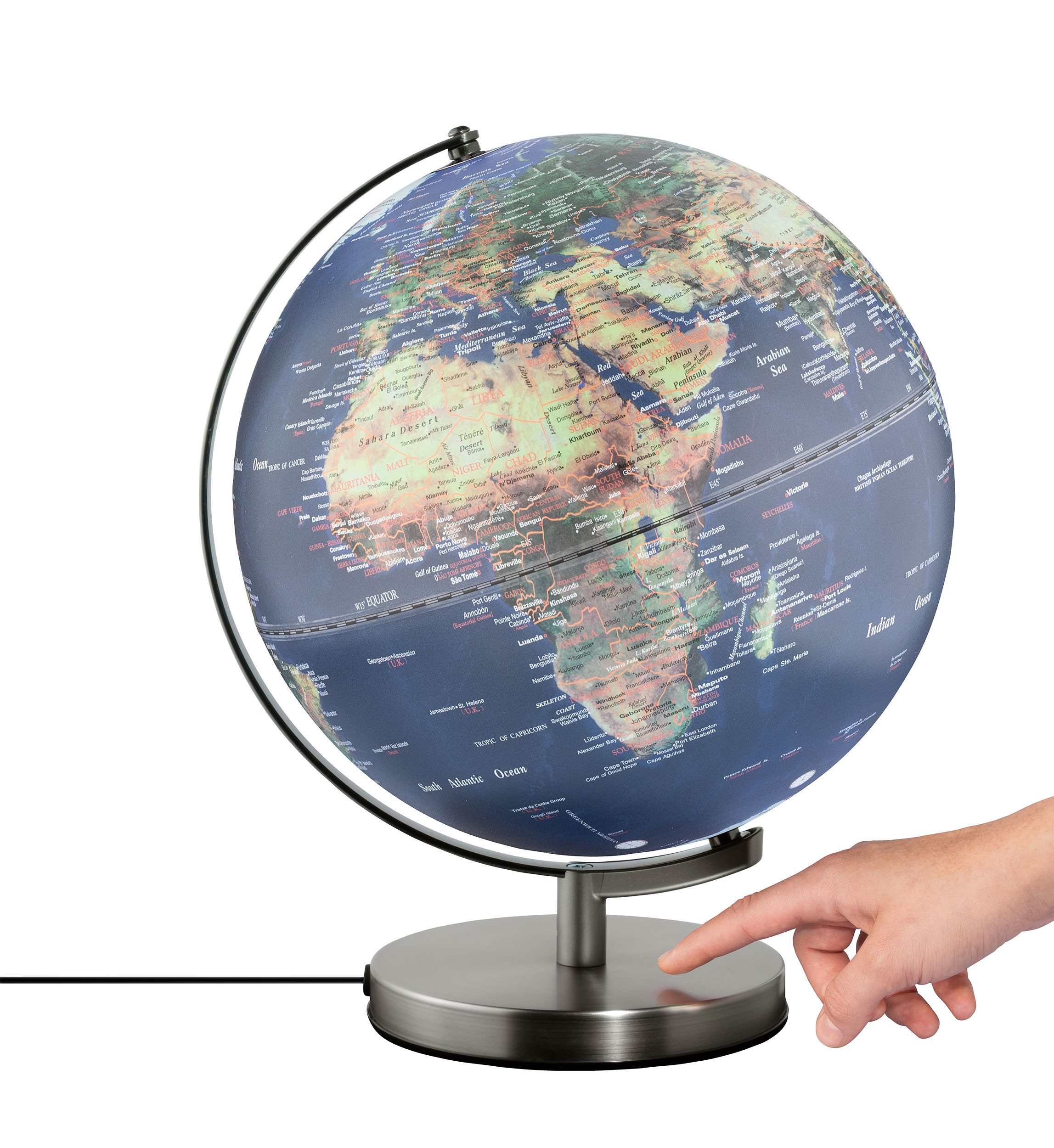 TROIKA Globus STELLAR LIGHT, LED Globus mit Beleuchtung & drehbarer Achse, Metallfuß, (30 cm Durchmesser), 30 x 30 x 38 cm, englische Beschriftung, verschiedene Farben