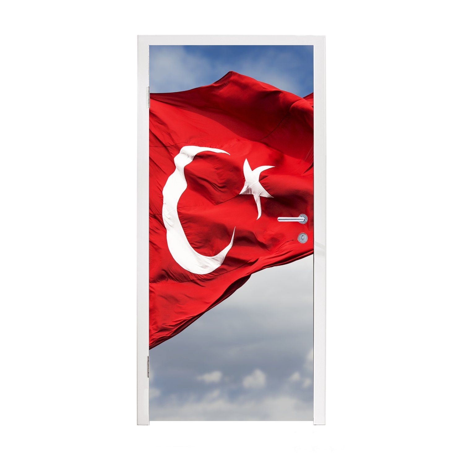 türkische für Flagge Wind, Matt, St), MuchoWow (1 Tür, Türaufkleber, Eine 75x205 bedruckt, im cm Fototapete Türtapete