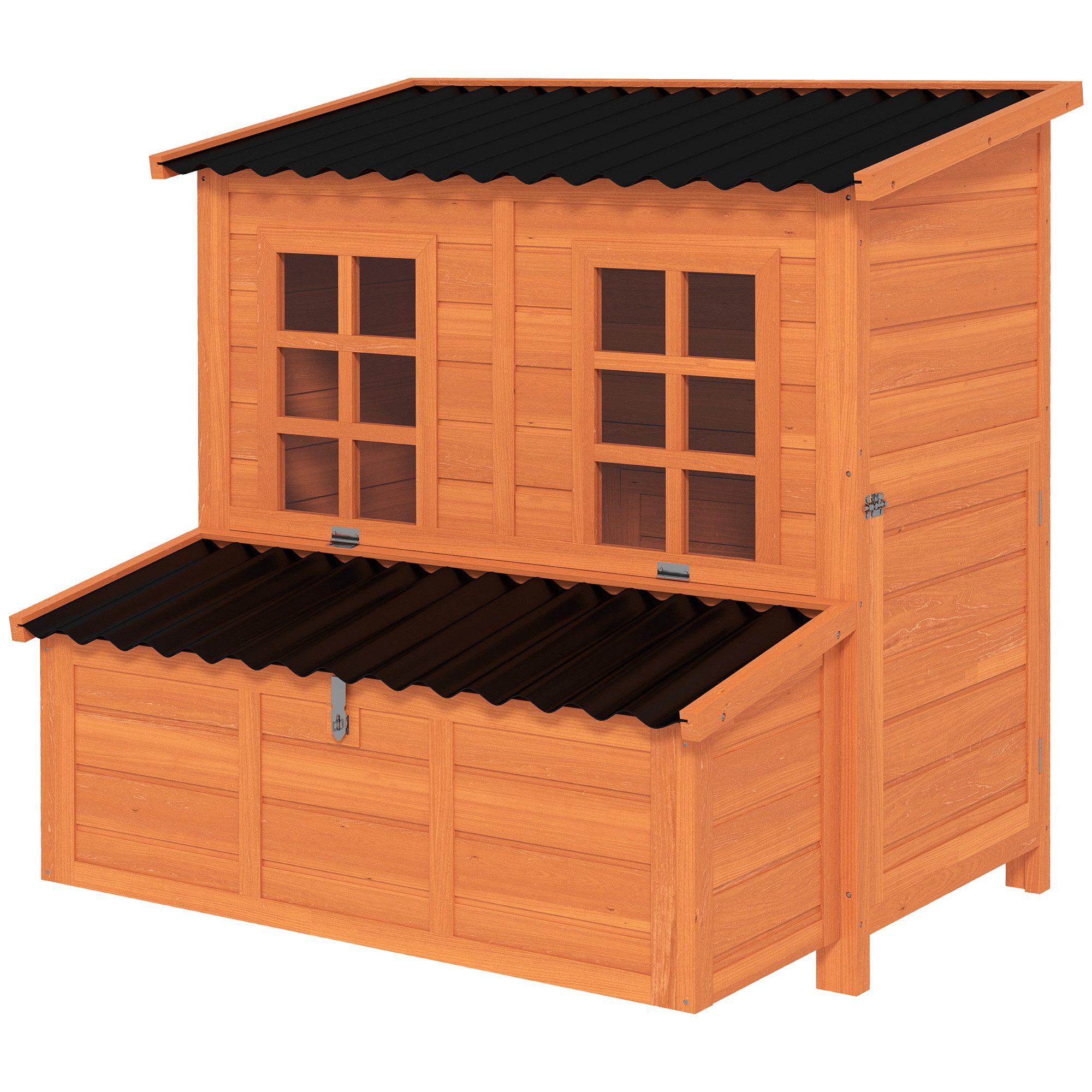 PawHut Hühnerstall Hühnerhaus aus Holz, Freilaufgehege mit Türen, Nistkasten, 100 x 86 x 100 cm, Orange