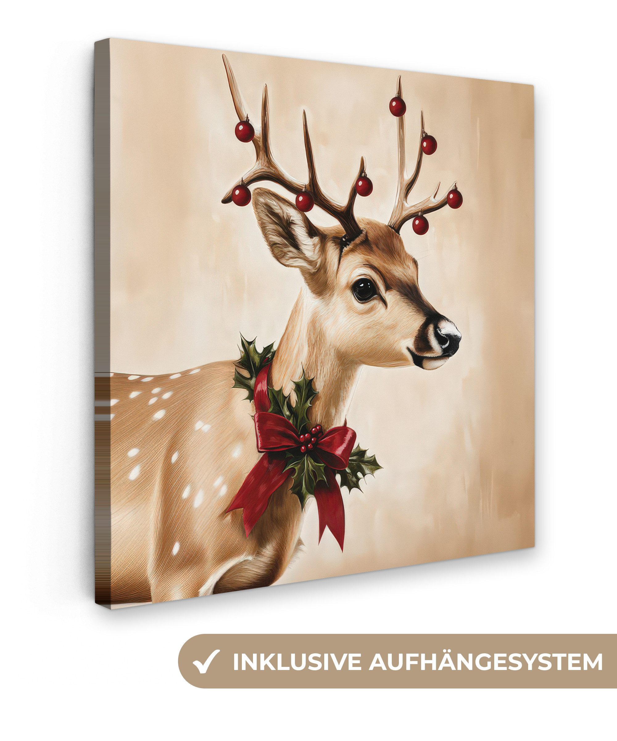 OneMillionCanvasses® Leinwandbild Geweih - Weihnachten - Rentier - Rot, Fot günstig online kaufen