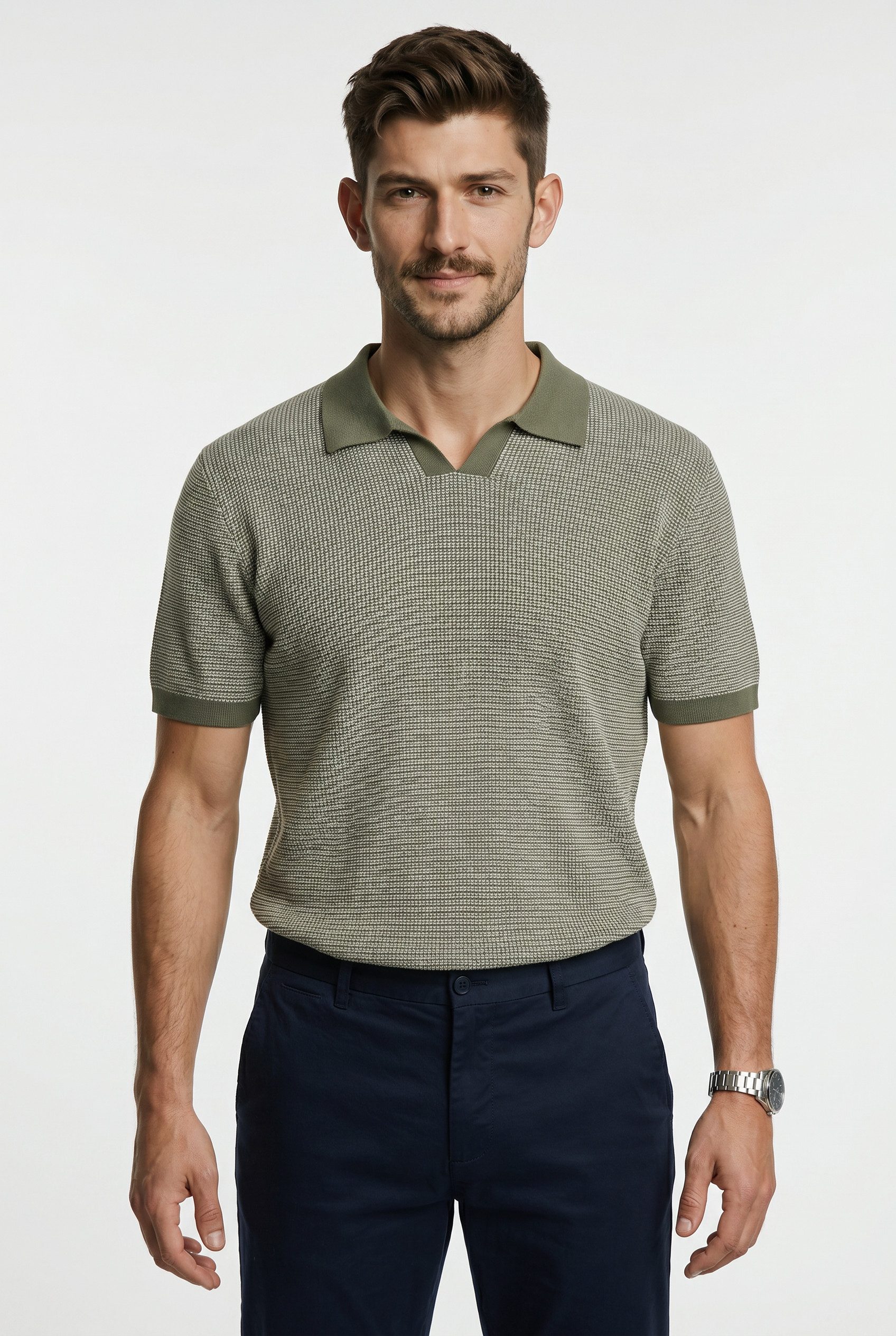 Jack & Jones Polokragenpullover JPRBLAHUDSON KNIT SPLIT NECK SS SN Baumwolle