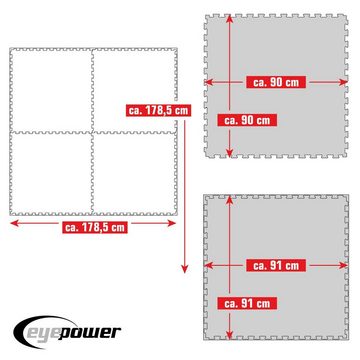 eyepower Fitnessmatte 3.2qm Profi Fitnessmatte 2cm - 4er Set 90x90 cm, Bodenschutzmatte Grau Pink