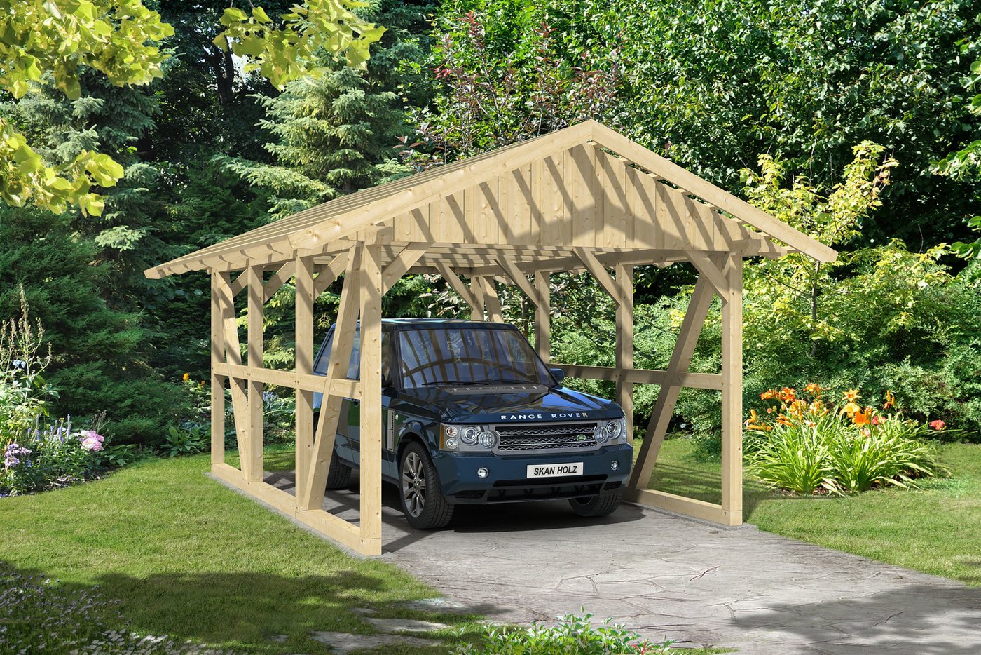 Thumbnail - Skanholz Einzelcarport Schwarzwald, BxT: 424x600 cm, 220 cm Einfahrtshöhe, mit Dachlattung