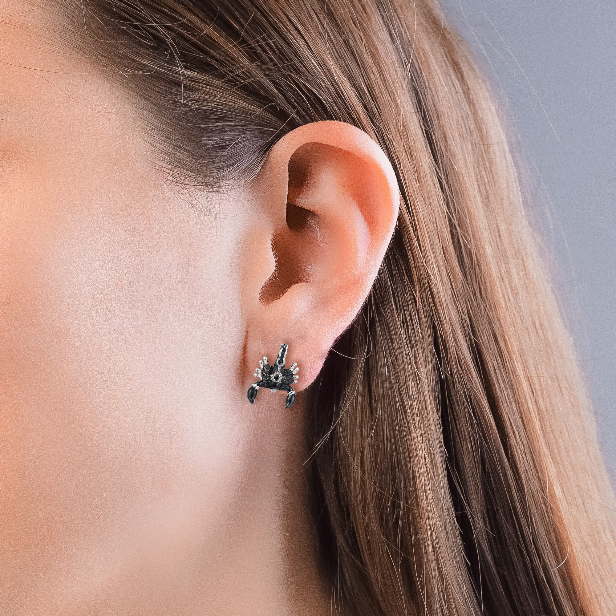 Seinerzeit FLORA & FAUNA Paar Ohrstecker Spike Skorpion Ohrringe, Schmuck aus 925 Sterling Silber (Von der geheimnisvollen Welt der Nacht inspirierter Ohrschmuck für Damen im ausdrucksstarken Unisex-Design mit mystischem Motiv – ein besonderer Begleiter im Alltag und zu besonderen Anlässen, inkl. Geschenkverpackung für Frauen ob Freundin, Mutter, Ehefrau, Oma), rhodiniert, geschwärzt, mit Emaille und Zirkonia-Steinen
