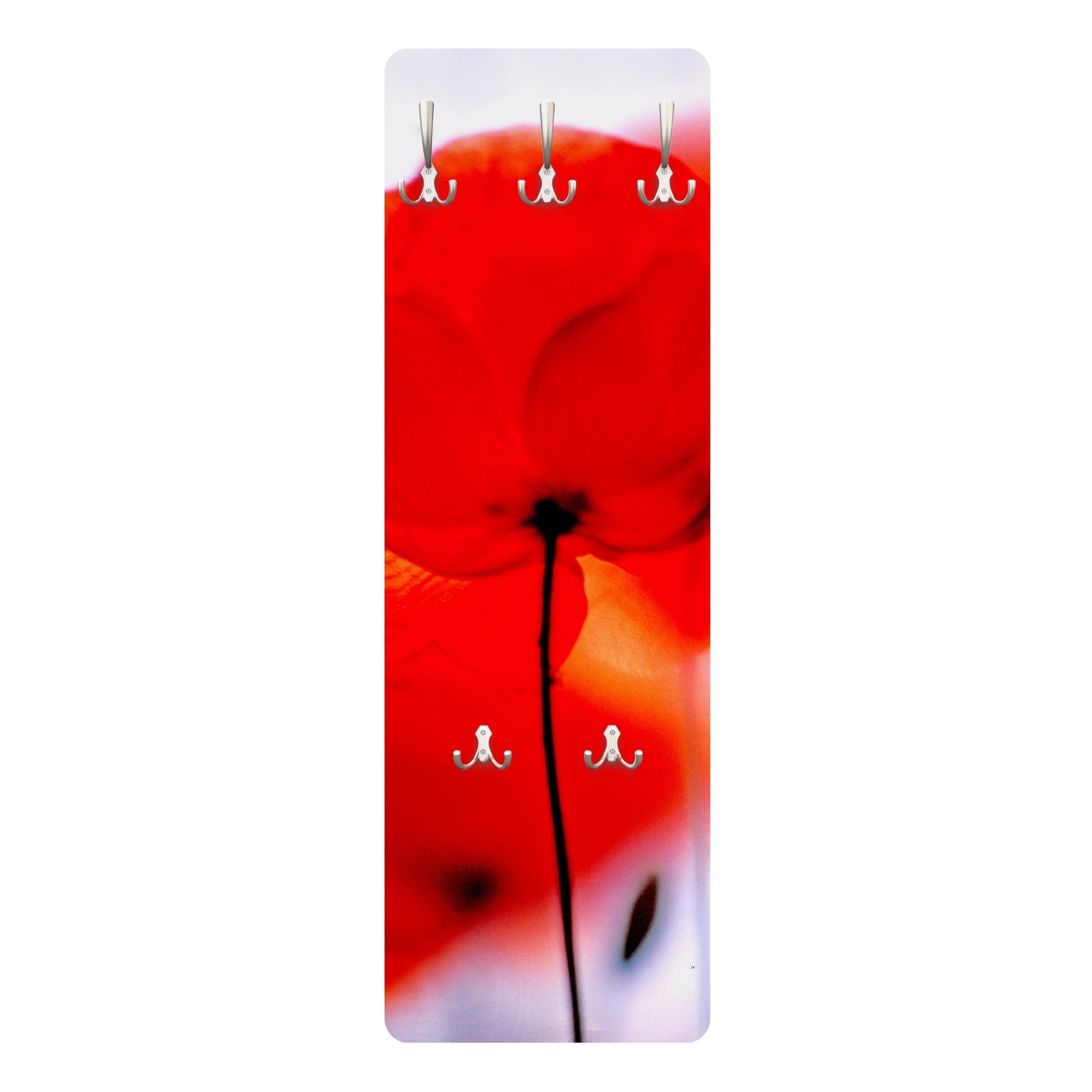 Bilderdepot24 Garderobenpaneel rot Blumen Floral Magic Poppies Design (ausgefallenes Flur Wandpaneel mit Garderobenhaken Kleiderhaken hängend), moderne Wandgarderobe - Flurgarderobe im schmalen Hakenpaneel Design