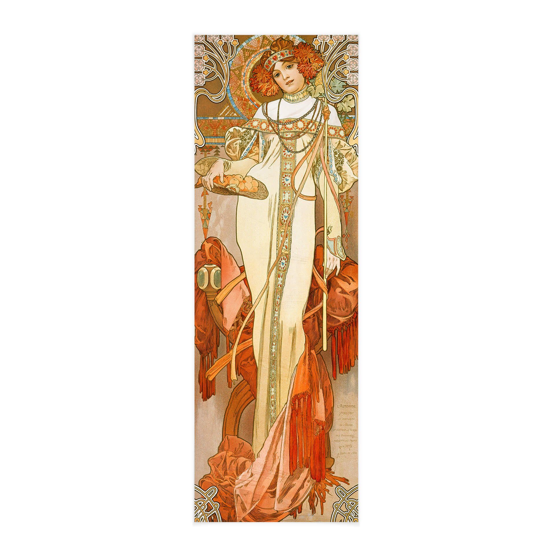 Deko, Wand-Teppich Banner 1900 Kunstdruck Poster Mucha Art Stoffbild ohne Zubehör Jugendstil Leinwandbild Wall K&L Herbst Vintage