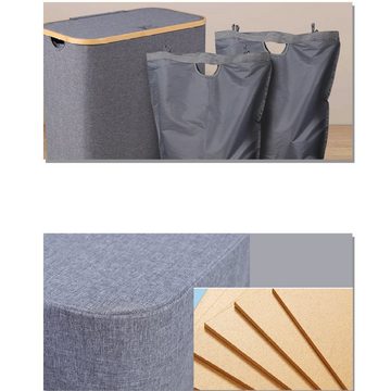 Caterize Wäschekorb Doppelter Wäschekorb mit Deckel und zwei herausnehmbaren Wäschesäcken