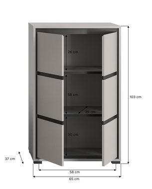 möbelando Schuhkommode Jaru, in grau mit 2 Türen und 3 Fächern. Abmessungen (BxHxT) 65x103x37 cm