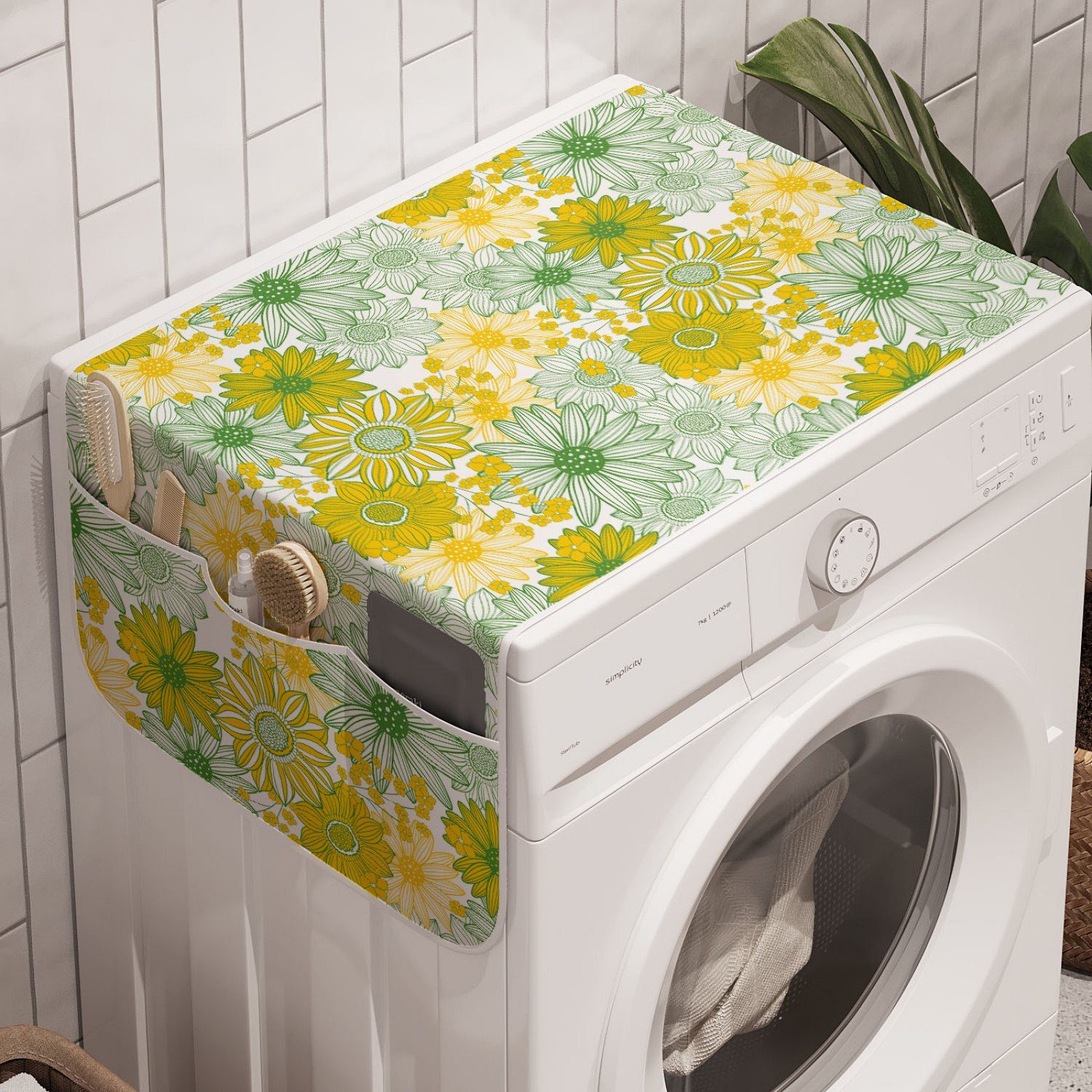 Abakuhaus Badorganizer Anti-Rutsch-Stoffabdeckung für Waschmaschine und Trockner, Sonnenblume Botanik Kunst Blumen Cartoon