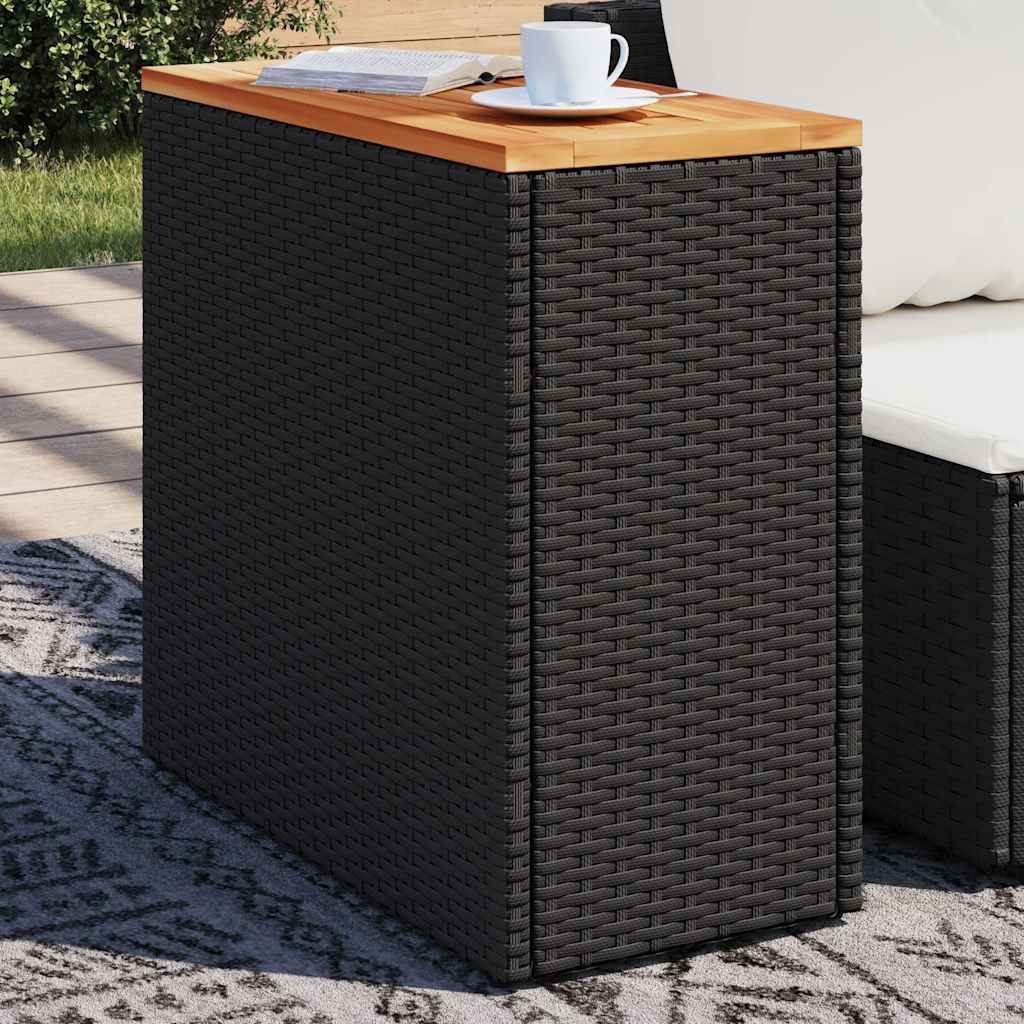vidaXL Gartentisch Garten-Beistelltisch mit Holzplatte Schwarz 58x27,5x55 cm Poly Rattan (1-St)