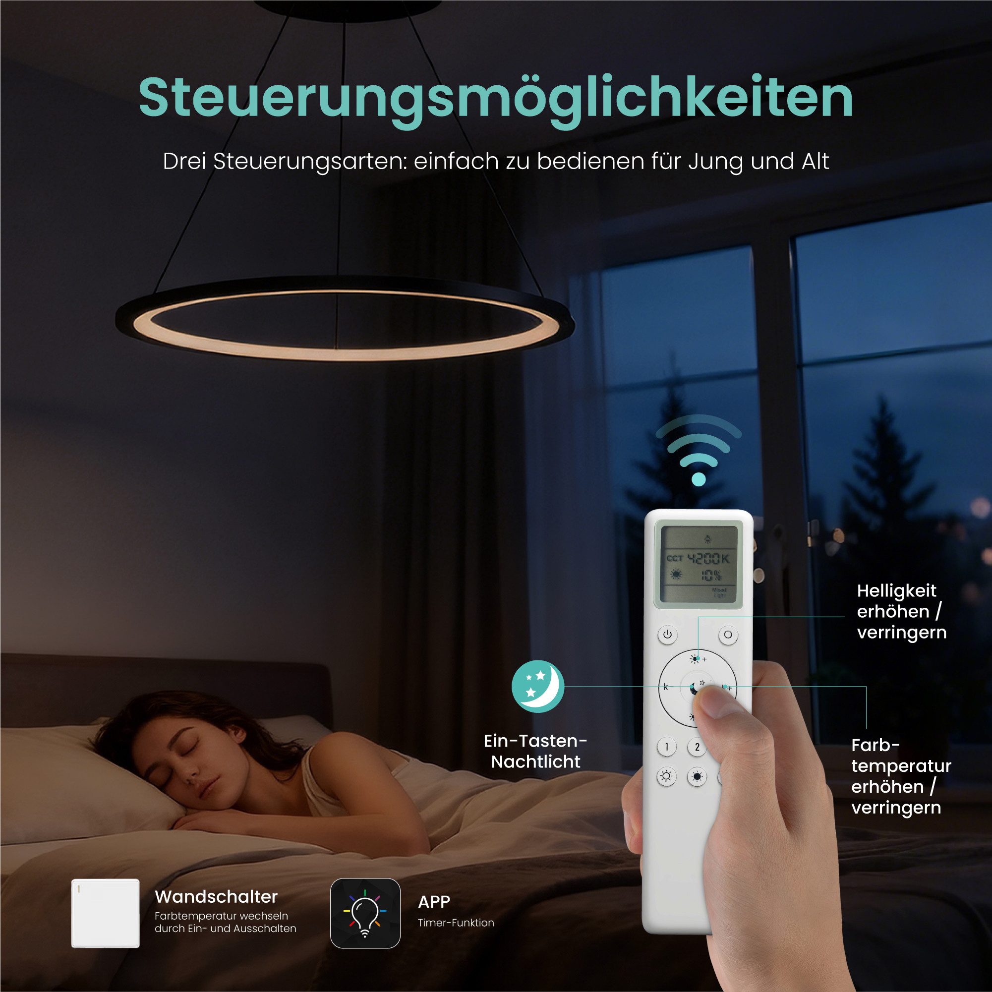 Mai & Mai Pendelleuchte Hängeleuchte pendellampe Farbtemperatur3000–6000K CRI≥95 Luvina01, LED-Pendelleuchte; mit hoher Farbwiedergabe;