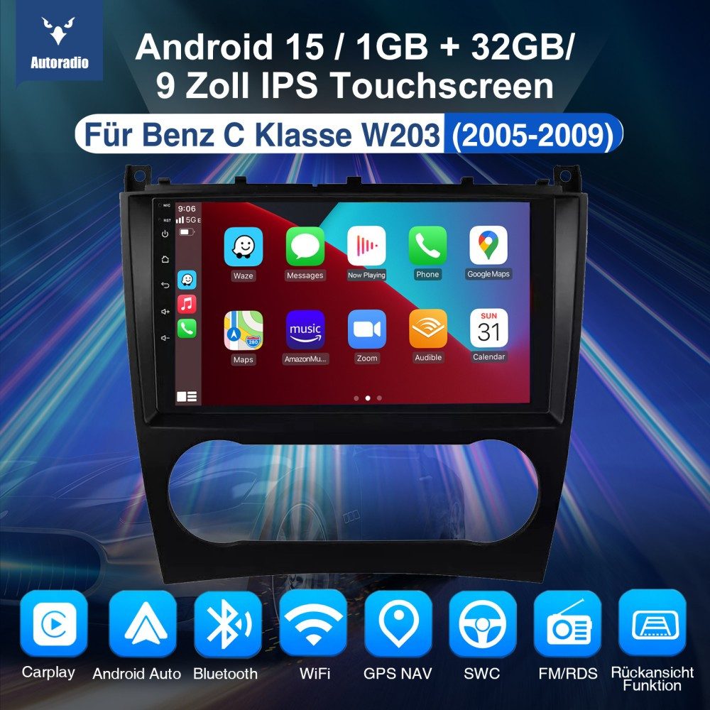 ESSGOO Für Mercedes Benz C-Klasse W203 W209 2005-2009 Android 15 Autoradio (RDS, Digitalradio (DAB), FM, AM, Carplay Android Auto GPS Navi WIFI BT)