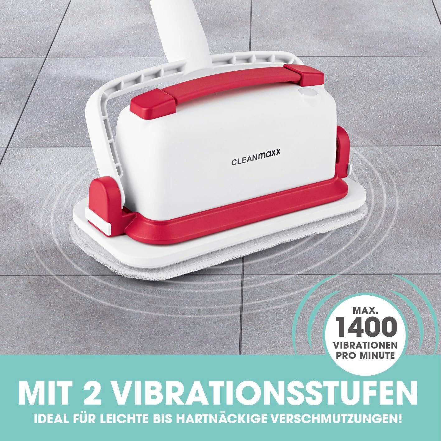 CLEANmaxx Akku-Wischmopp mit Vibration, Hartböden, Fliesen & Oberflächen, Kabelloses Reinigen