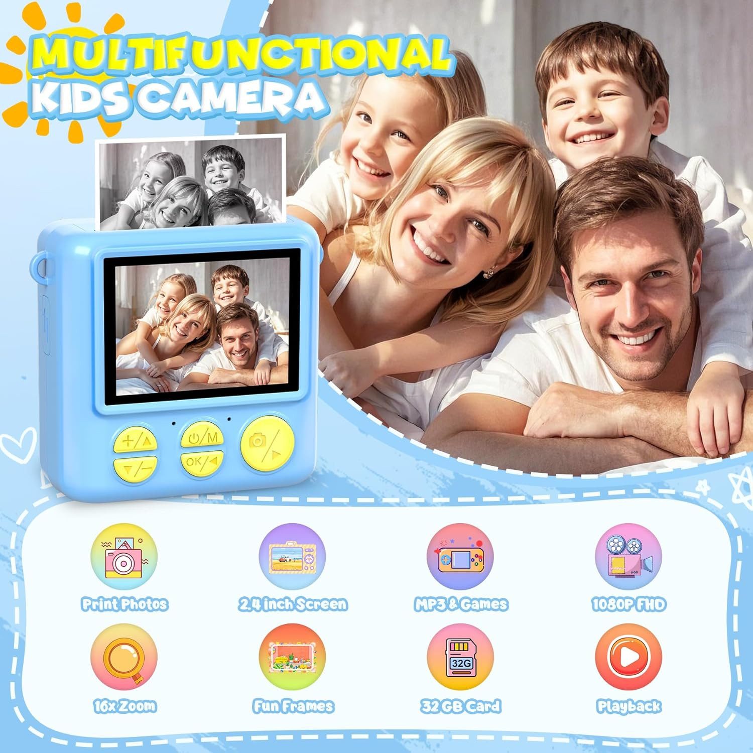 POPOLIC Sofortbildkamera Kinder, 1080P 2,4 Zoll Bildschirm KinderKamera Kin günstig online kaufen