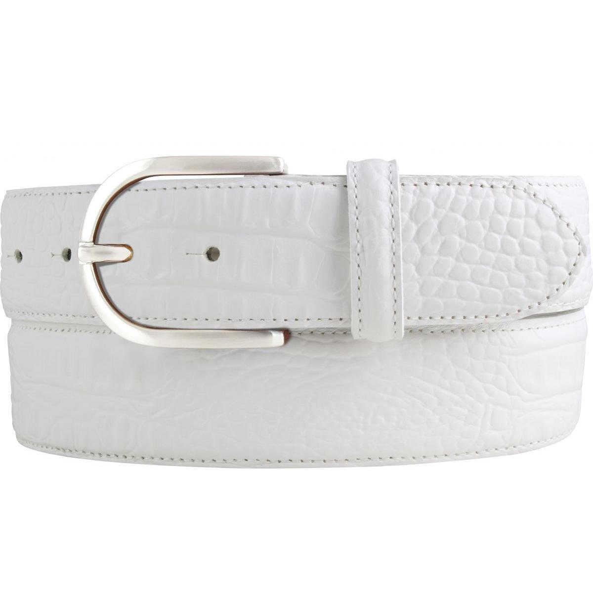 BELTINGER Ledergürtel Damen-Gürtel mit Krokoprägung 4 cm - Leder-Gürtel für Damen 40mm Kroko Weiß, Silber