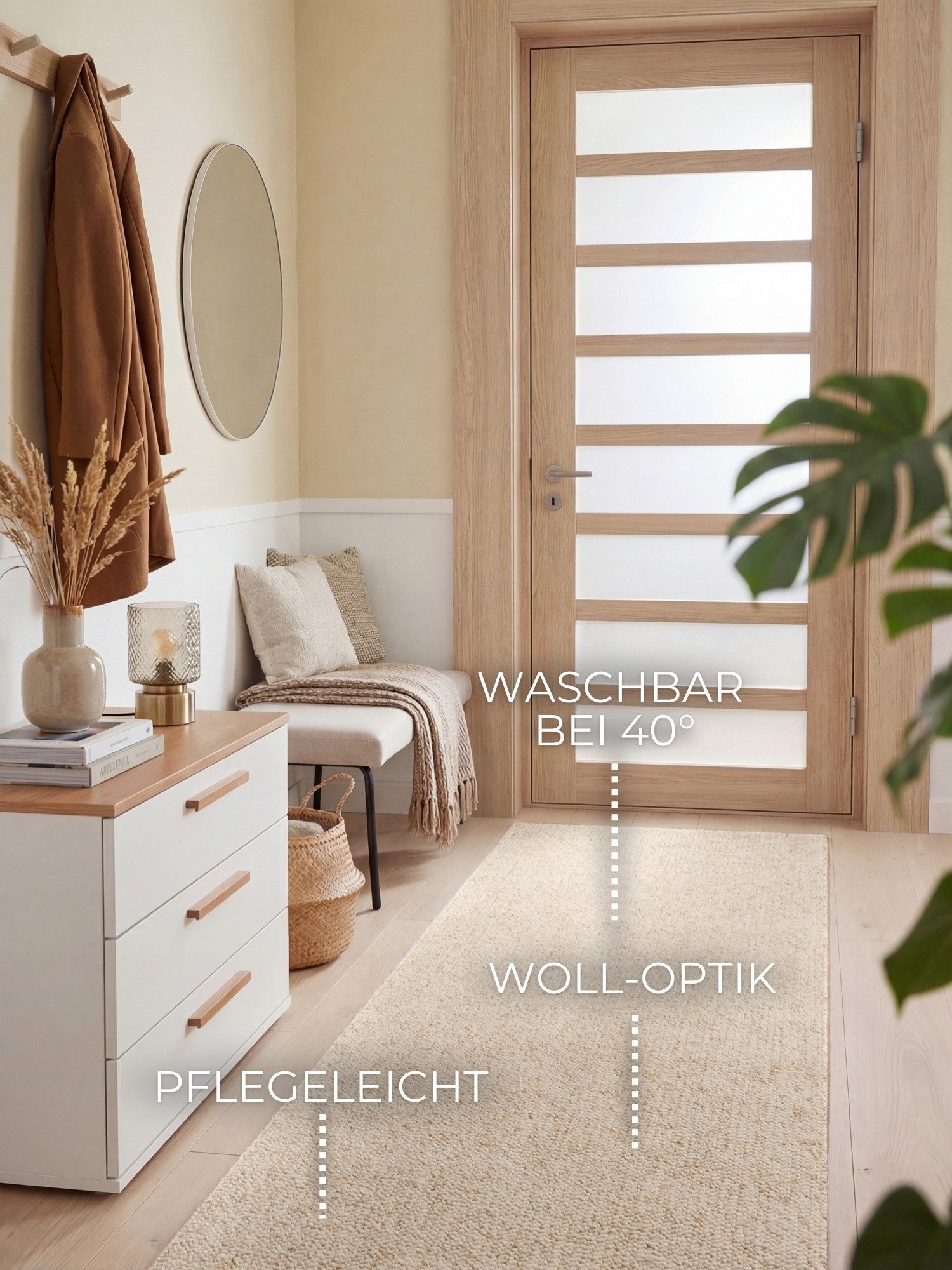 ELLE DECORATION Teppich Rocco, rechteckig, Höhe: 10 mm, Läufer, waschbar, Wohnzimmer, Esszimmer, Woll-Optik