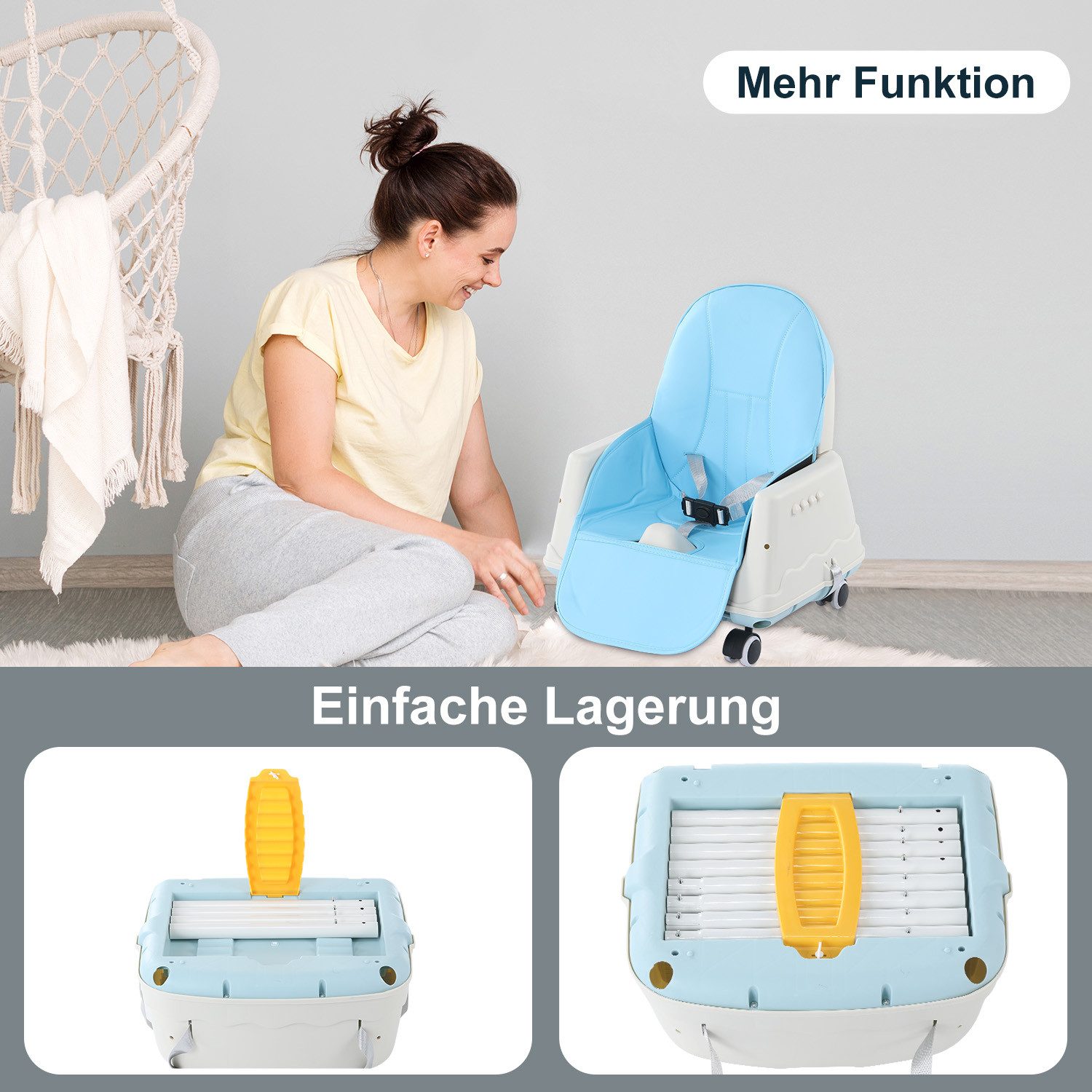 oyajia Kinderstuhl 2-in-1 Baby Kinderstuhl, kinderstuhl Mitwachsend Stuhl Abnehmbar, Verstellbare Höhe und Breite, Babystuhl mit Tablett und 3-Punkt-Gurt