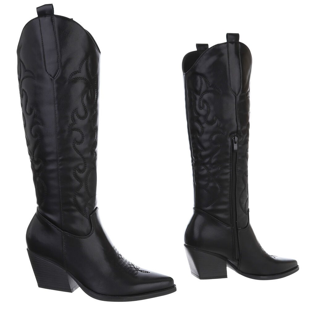 Ital-Design Elegante Damen-Stiefel mit hohem Schaft und bequemem Absatz Westernstiefel (89937976) Blockabsatz Stiefel in Schwarz – Bild 4 von 5