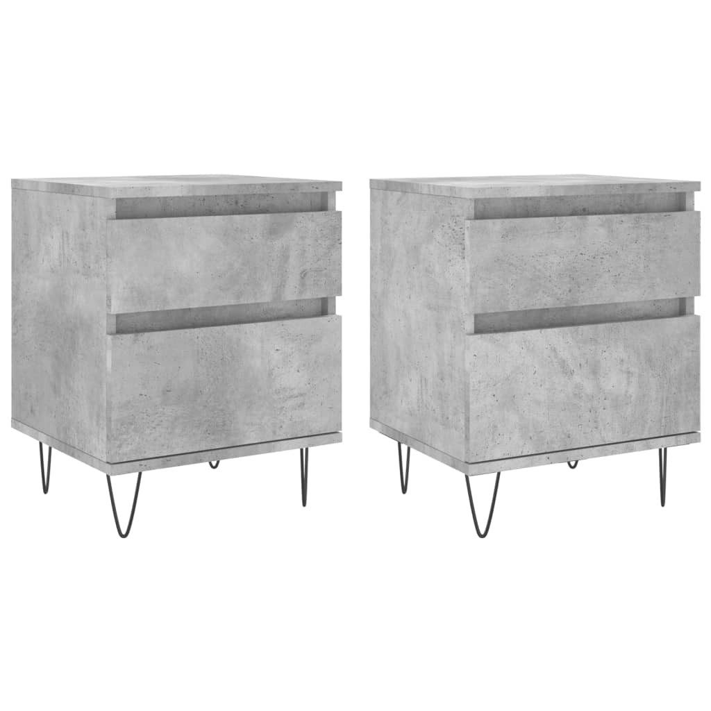 furnicato Nachttisch Betongrau 40 x 35 x 50 cm aus Holzwerkstoff und Metall (2-St), Beistelltisch mit Schublade, Fach mit Tür und Wandhalterung im Set