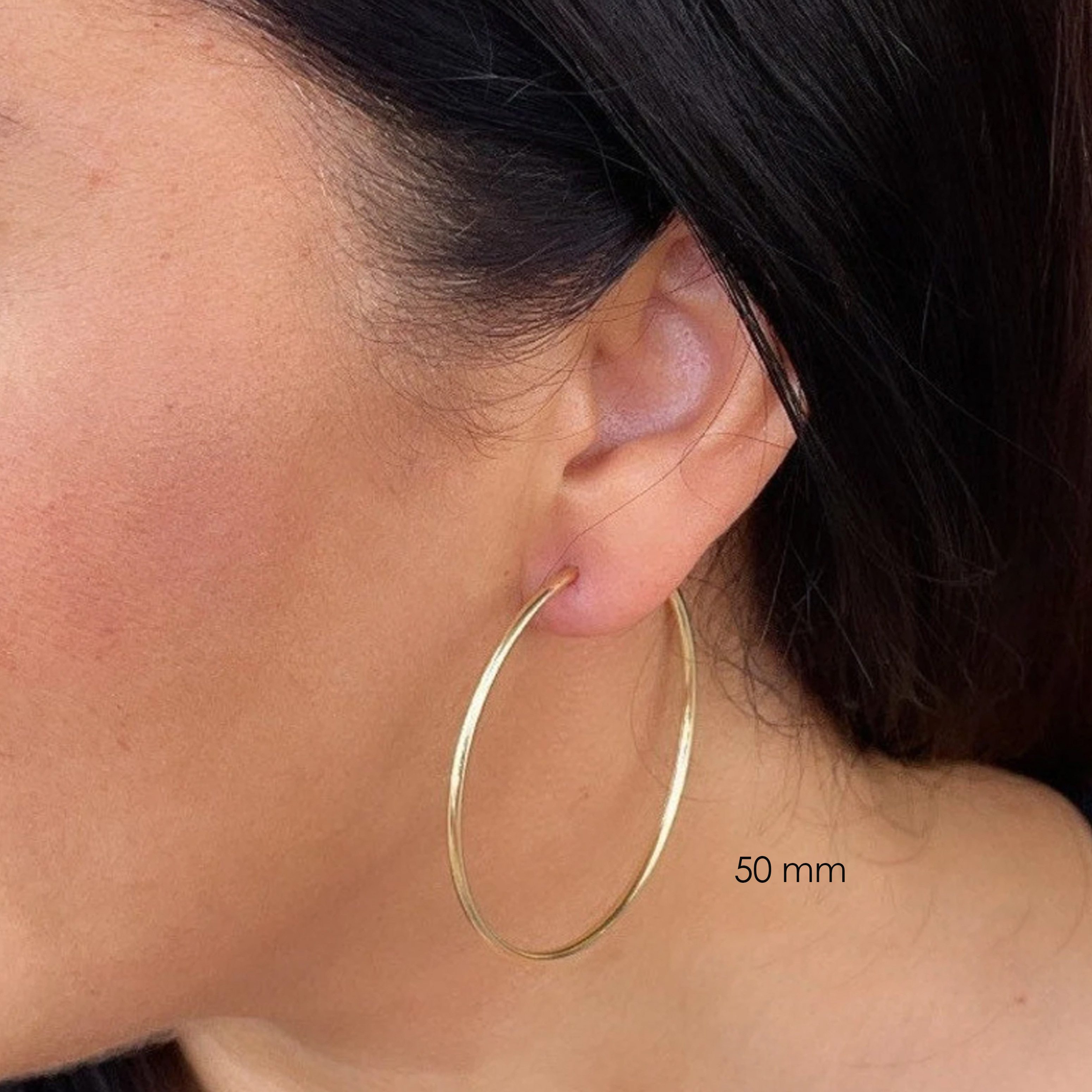 GOLDEN Paar Ohrhänger 18K Gold Creolen, Große & Dünne Goldohrringe für Damen, 30–60 mm