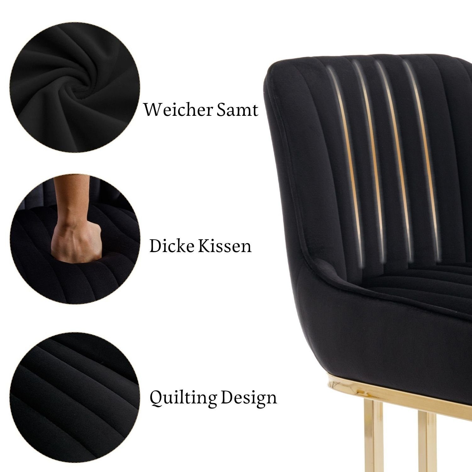 WAHSON OFFICE CHAIRS Esszimmerstuhl 2er Set Küchenstuhl mit goldene Stuhlbeine – Bild 5 von 5