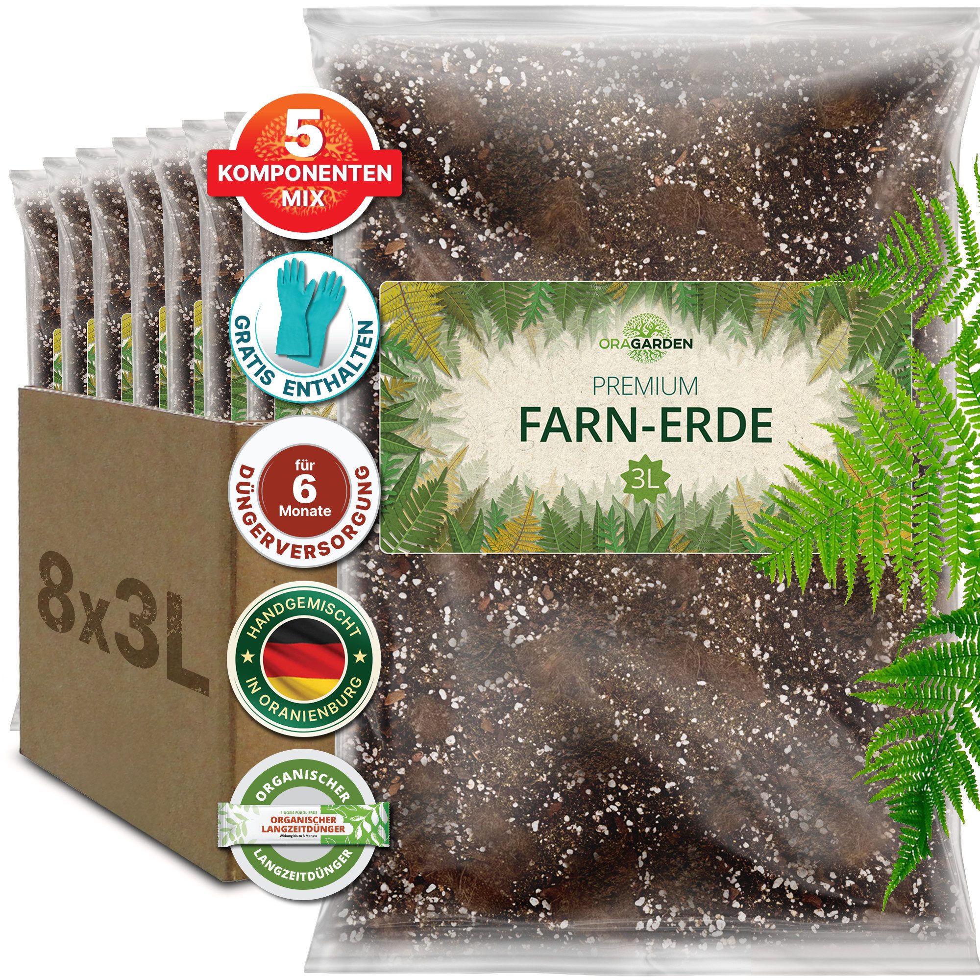 OraGarden Gartenbau-Substrat Farn Erde, mit Wurmhumus