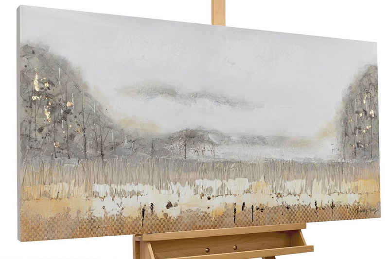 KUNSTLOFT Gemälde Mountains in Fog 120x60 cm, Leinwandbild 100% HANDGEMALT Wandbild Wohnzimmer