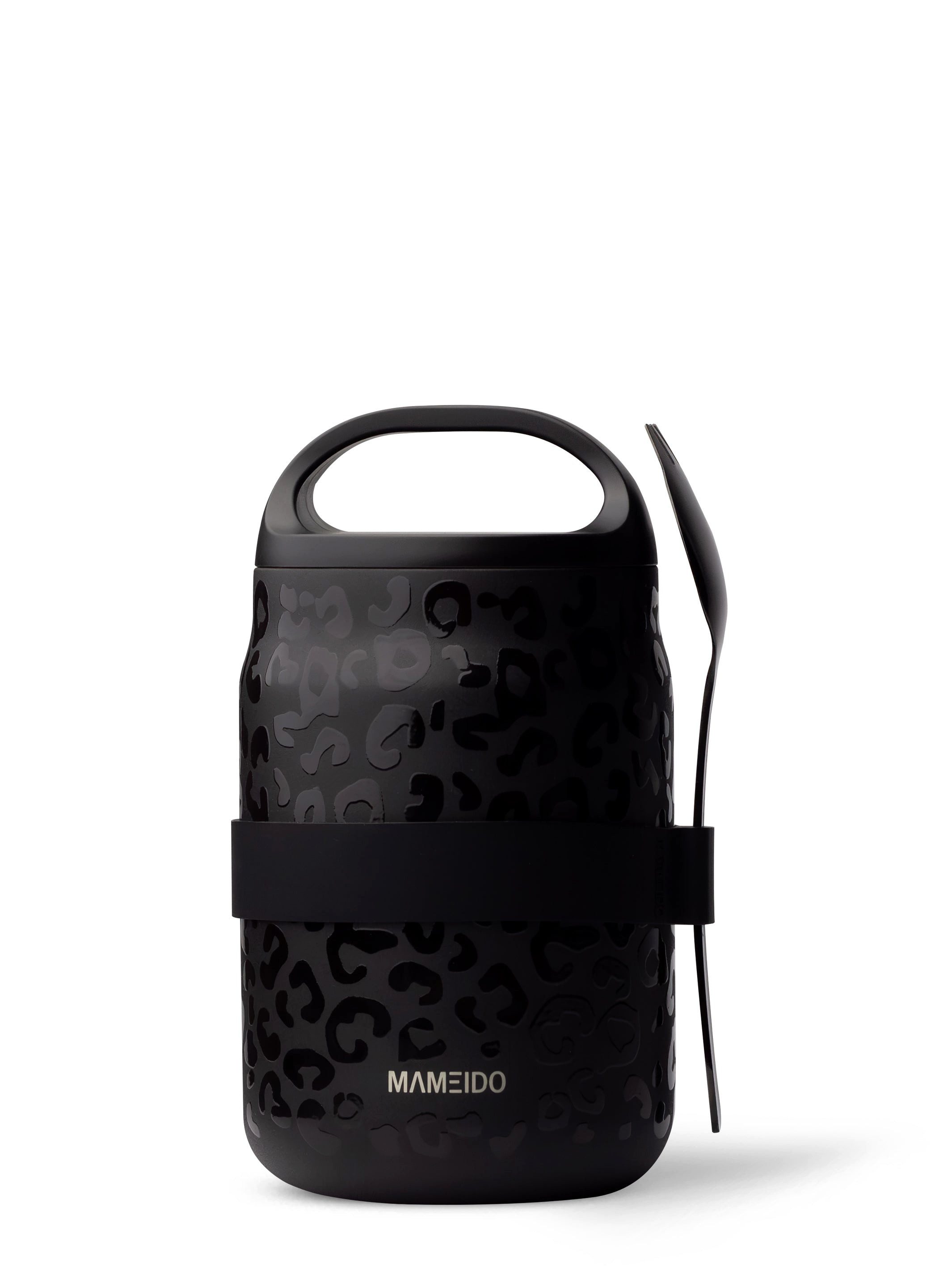 MAMEIDO Thermobehälter, Edelstahl, Kunststoff, Silikon, mit Deckel, integriertem Henkel & Gabel-Löffel-Besteck in 500 & 800 ml