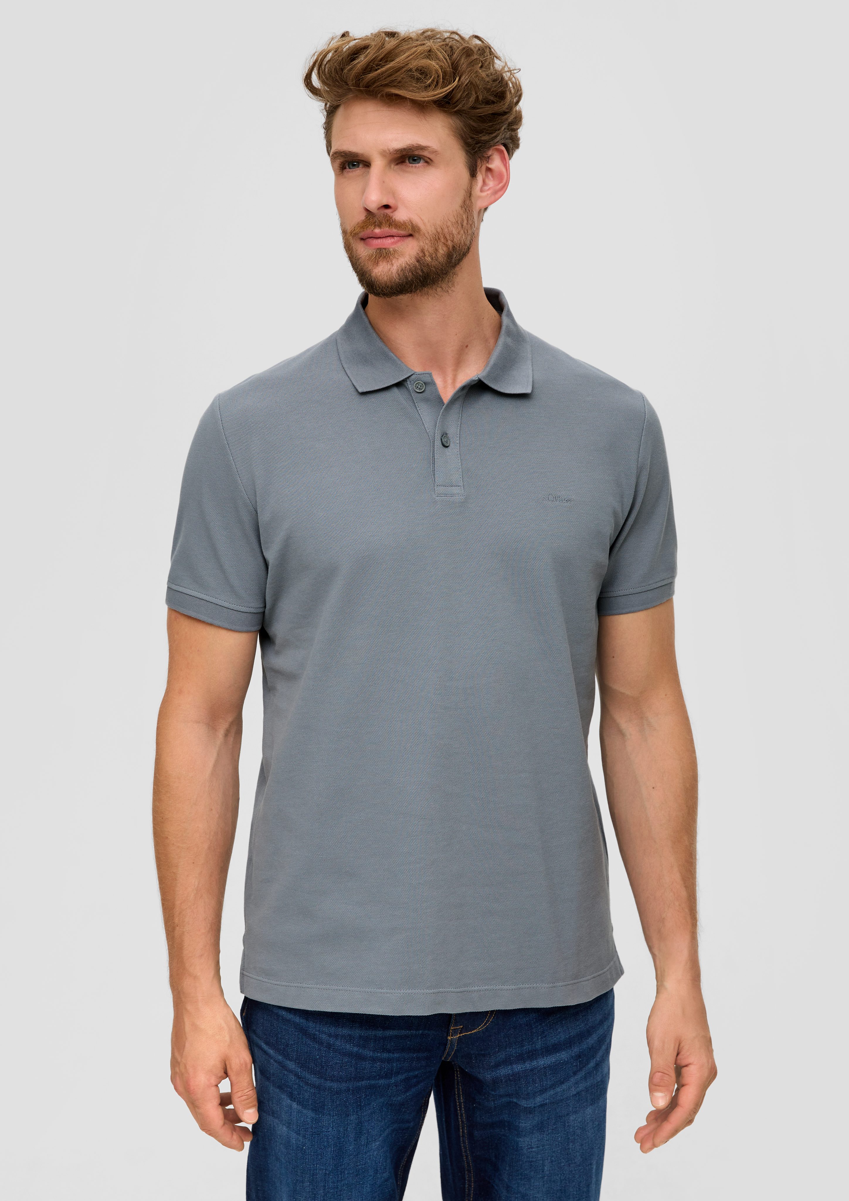 s.Oliver Kurzarmshirt Poloshirt aus Baumwollpiqué Logo günstig online kaufen